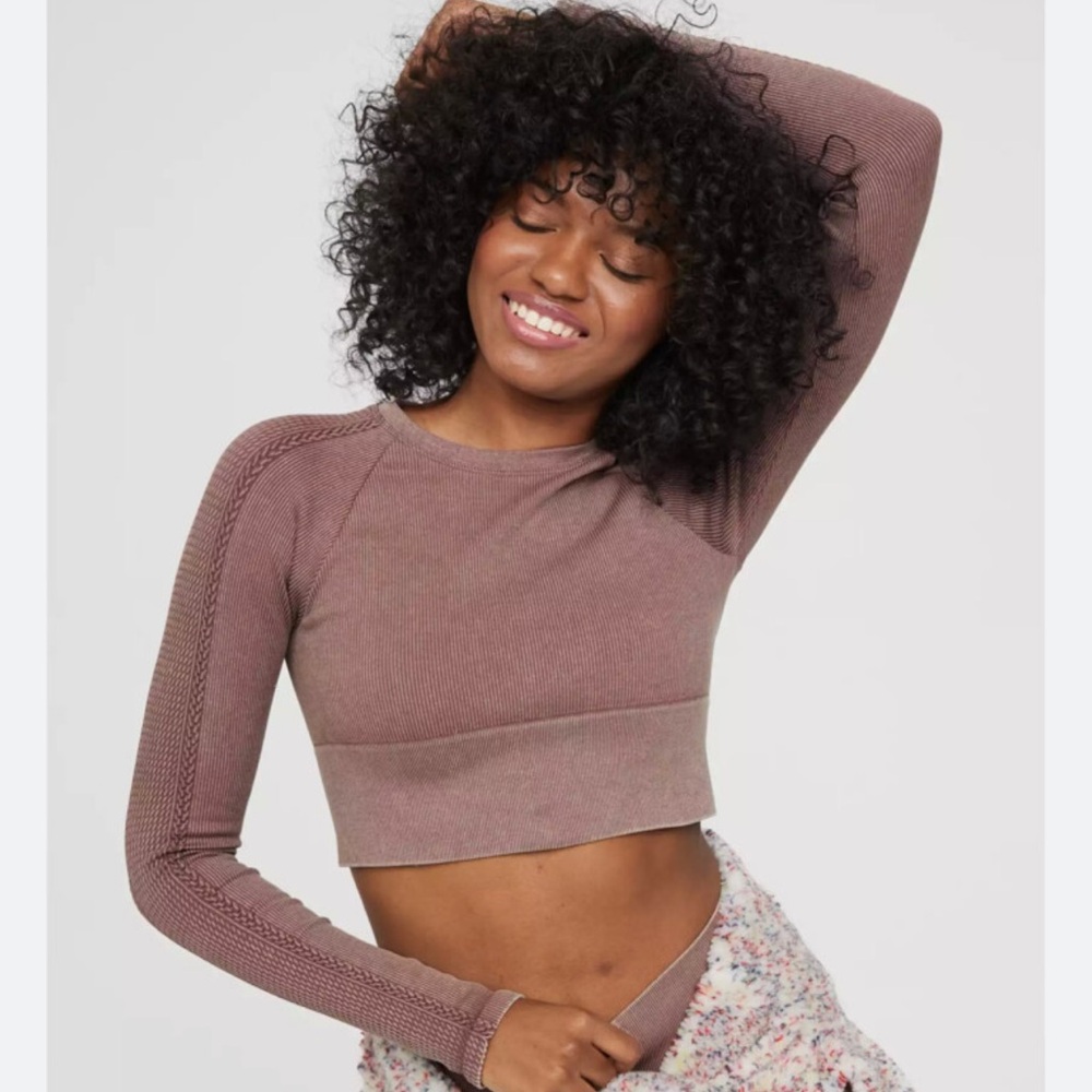 Aerie Offline Women’s Seamless Ribbed Cable knit Long Sleeve Crop Top Size XL